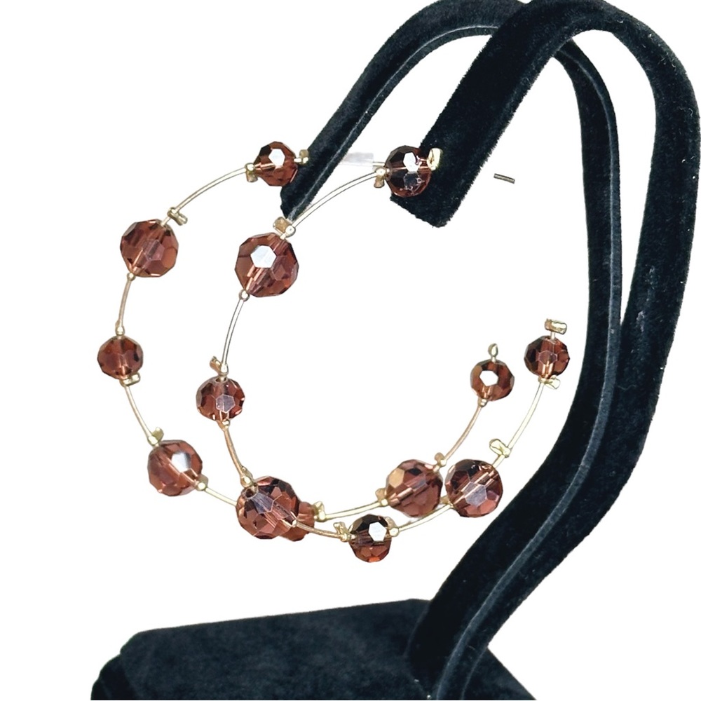 Vintage Smoky Purple Faceted Crystal Beaded Hoop Earrings